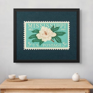 Mississippi Statehood Print, Mississippi Magnolia Print, Magnolia Flower Wall Art, Southern Magnolia Art,  1967 5c Stamp - Museum-Quality