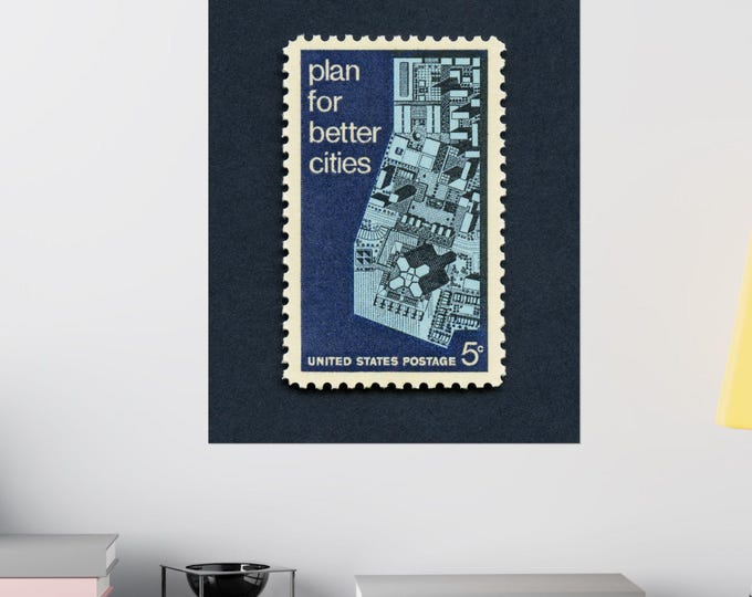 Urban Planning Poster: Vintage 1967 5c Stamp Art Print (Digital Download)