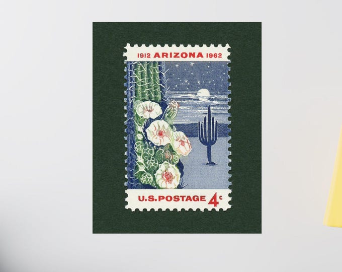 Arizona Statehood Postage Stamp Art Print: Saguaro Cactus Desert Decor (Digital Download)