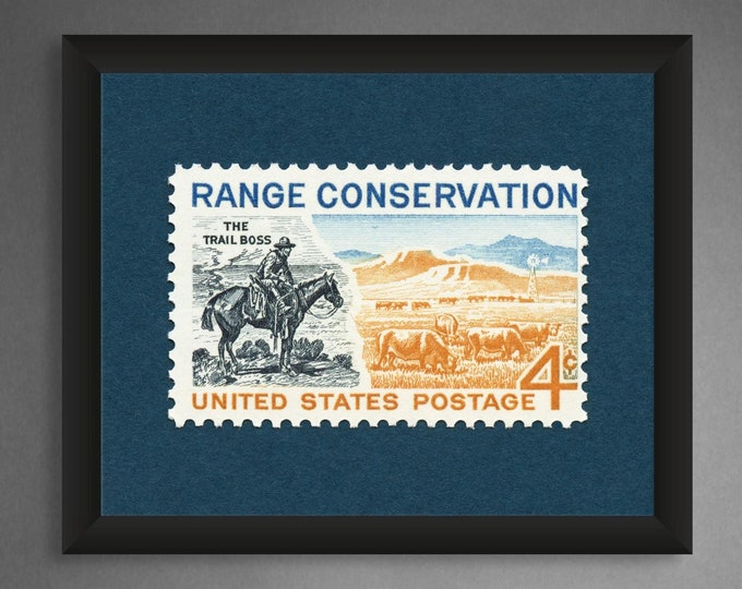 Vintage Range Conservation Stamp Print: Cowboy Western Wall Art