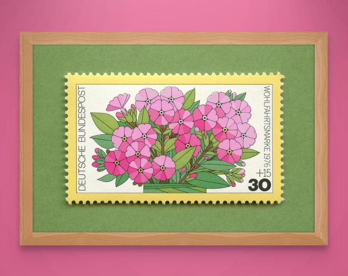 Phlox Flower Print: Mid-Century Modern Floral Art, German Stamp