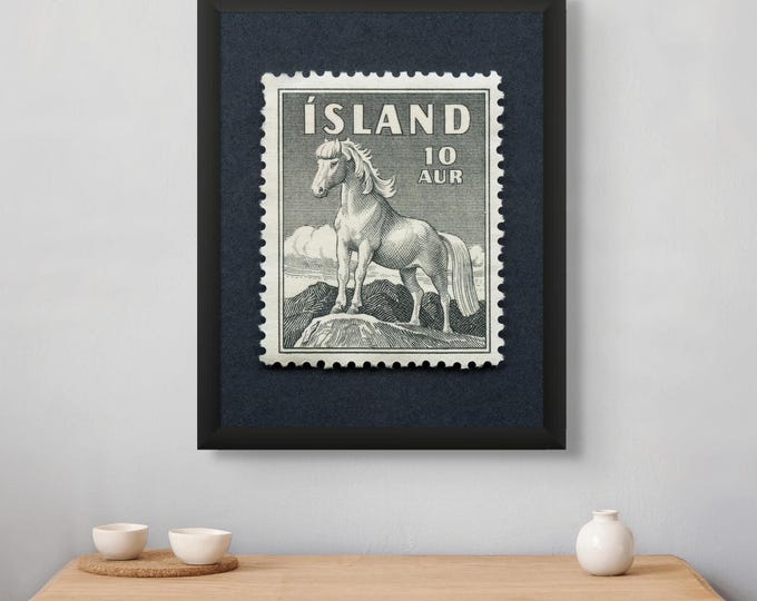 Iceland White Horse Stamp Print: Vintage Equestrian Wall Art