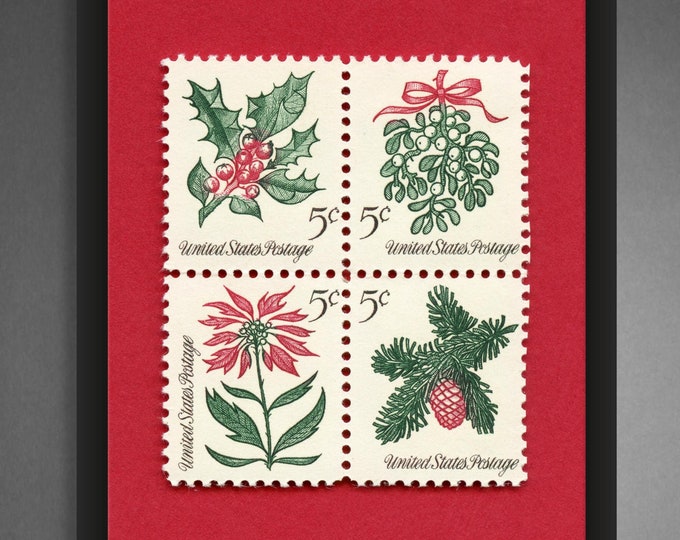 1964 Christmas Postage Stamp Set Art Print: Mid-Century Holiday Decor