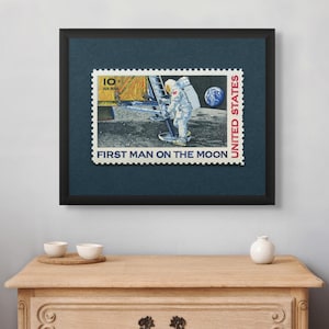 1969 Erste Mondlandung Druck, Mondlandung Kunst, Mondlandung Kunst, Mondlandung Kunst, Mann auf dem Mond Kunst, 10c Stempel - Museumsqualität
