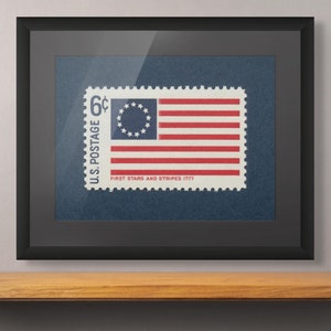 Stars and Stripes Print, Erste US Flagge Print, Erste Flagge der USA Kunst, Betsy Ross Flagge, 6c Briefmarken 1968 - Museumsqualität