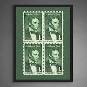 Abraham Lincoln Stamp Plate Block Print: Vintage Portrait Poster