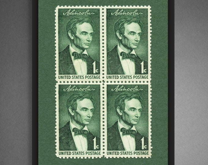Abraham Lincoln Stamp Plate Block Print: Vintage Portrait Poster