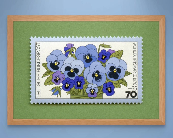 Pansies Floral Art Print: Mid-Century German Stamp Design