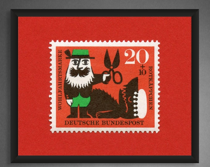 Little Red Riding Hood Vintage Stamp Art Print - Museum Quality