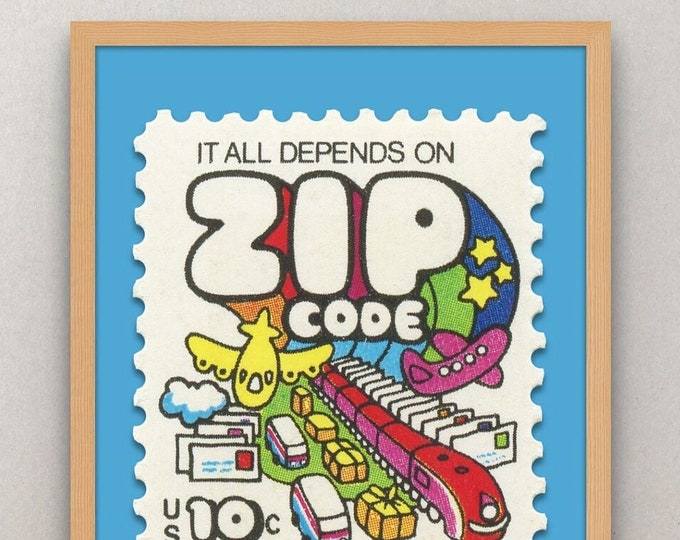Vintage 1974 Zip Code Stamp Art Print: Museum Quality (8x10 in)