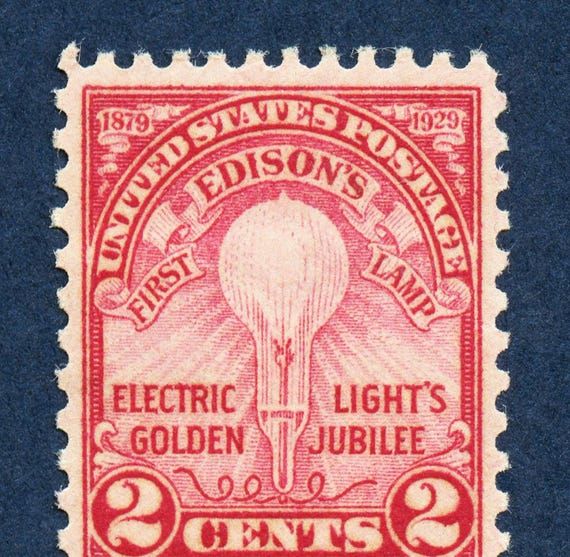 Edison's First Lamp Stamp Art Print: Vintage Light Bulb Invention