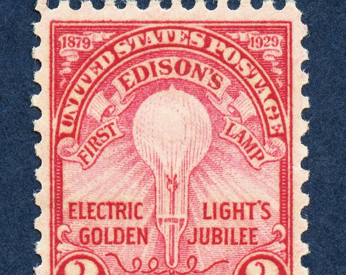 Edison's First Lamp Stamp Art Print: Vintage Light Bulb Invention