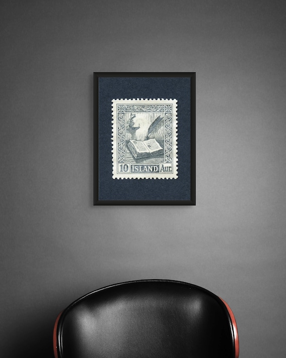 1953 Iceland Stamp Print: Vintage Manuscript Art