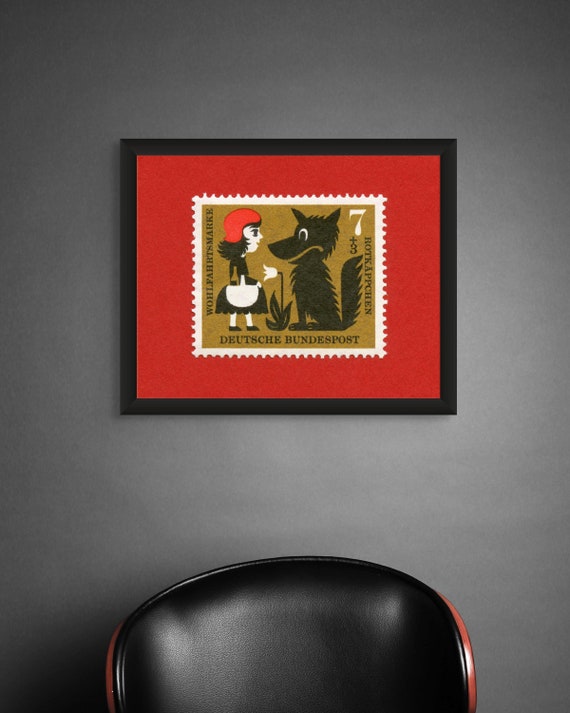 Little Red Riding Hood Vintage Stamp Art Print: German Fairytale