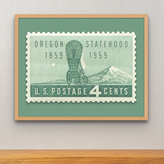 Vintage Oregon Statehood Stamp Art Print: Centennial 1959