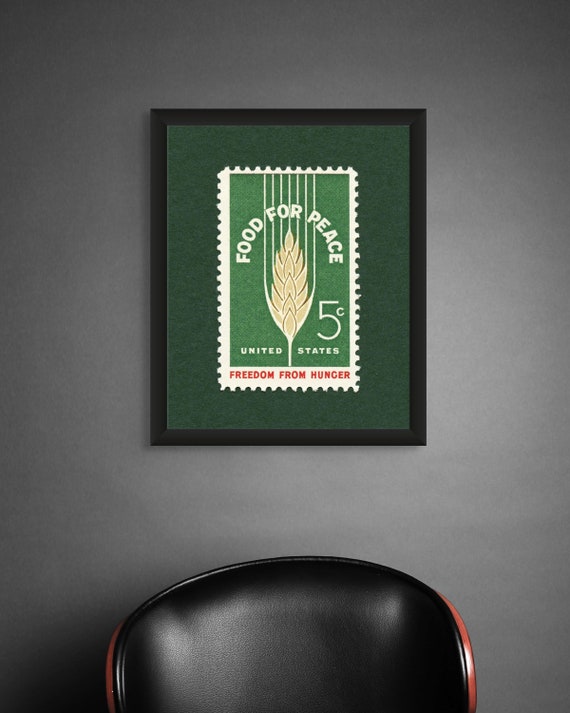 Vintage 'Food For Peace' Stamp Print: 1963 World Food Congress - Museum-Quality