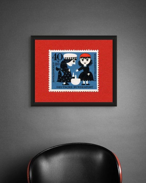 Vintage Little Red Riding Hood Stamp Art Print: Museum-Quality