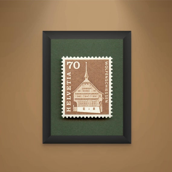 Swiss Alps Postage Stamp Art Print: Wolfenschiessen Hechhuis, 1960