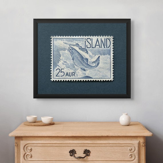 Iceland Salmon Stamp Print: 1959 Icelandic Art, Museum Quality