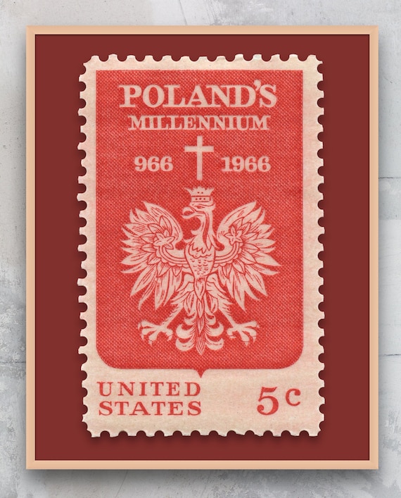 Poland Millennium Stamp Art Print: 1966 5c Stamps - Museum-Quality (11 x 14 in)