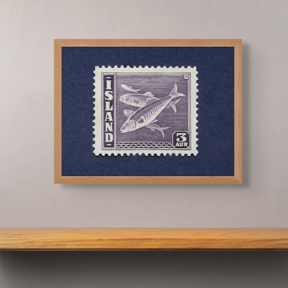 Iceland Fishing Stamp Print: 1939 Herring Engraving, Museum Quality