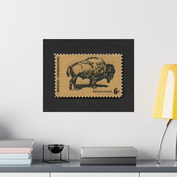 Vintage Bison Postage Stamp Art Print: North American Buffalo (Digital Download)