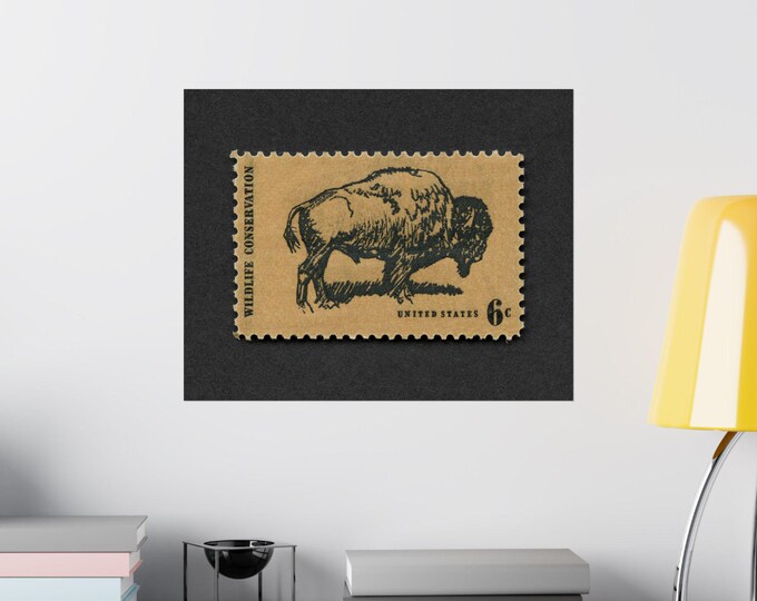 Vintage Bison Postage Stamp Art Print: North American Buffalo (Digital Download)