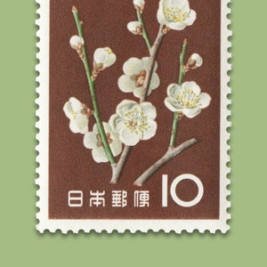 Plum Blossoms Japanese Stamp Art Print: 1961 Botanical Poster
