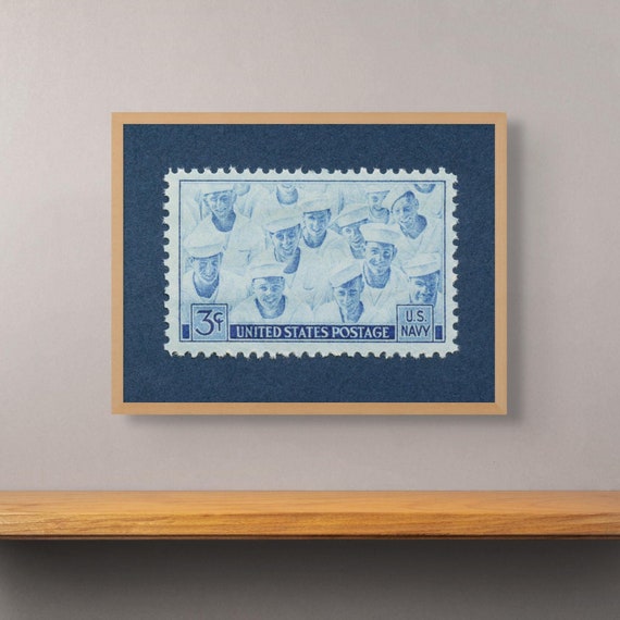 US Navy Stamp Print: 1945 Vintage Naval Academy Art