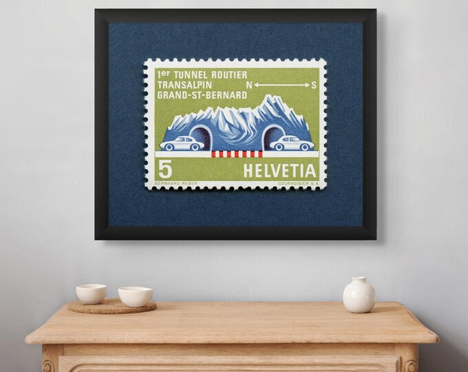 Switzerland Tunnel Stamp Art Print: 1964 Vintage Swiss Design