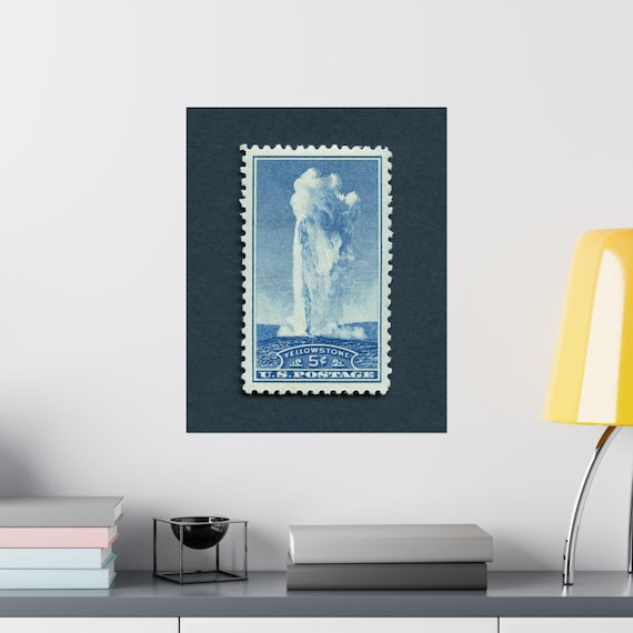 Yellowstone National Park Stamp Art Print: Vintage Old Faithful Poster