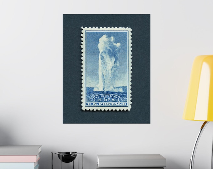 Yellowstone National Park Stamp Art Print: Vintage Old Faithful Poster