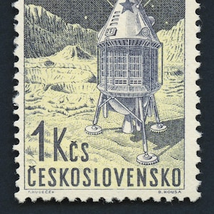 Czechoslovakia Space Stamp (1962 Druck), Matte Finish Wandkunst, Vertikales Poster, Astronomie Decor, Retro Space Wandkunst