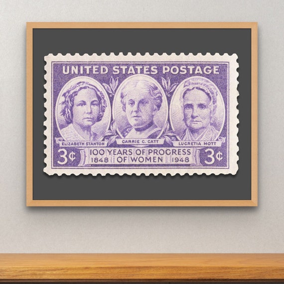 Vintage Women's Rights Stamp Print: Elizabeth Stanton, Carrie Catt, Lucretia Mott