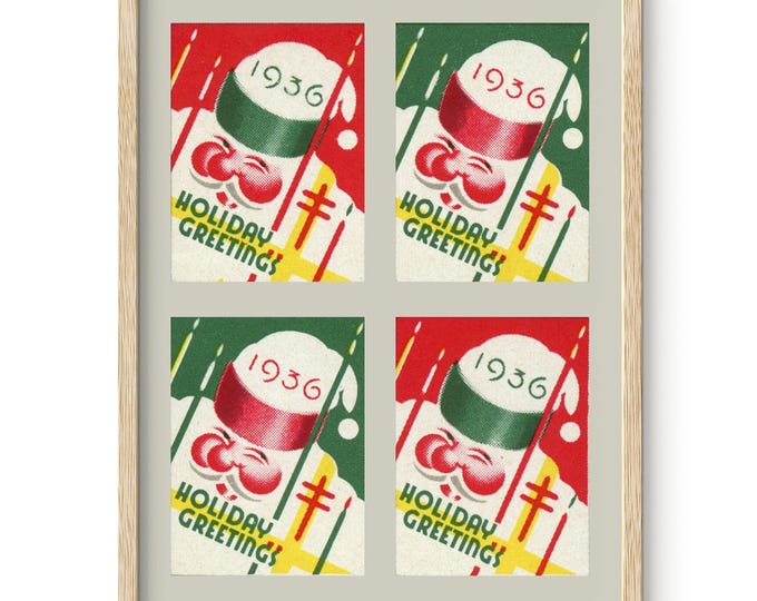 Vintage 1936 Santa Set Art Print - Tuberculosis Fundraising Christmas Seal, Framed/Unframed Options