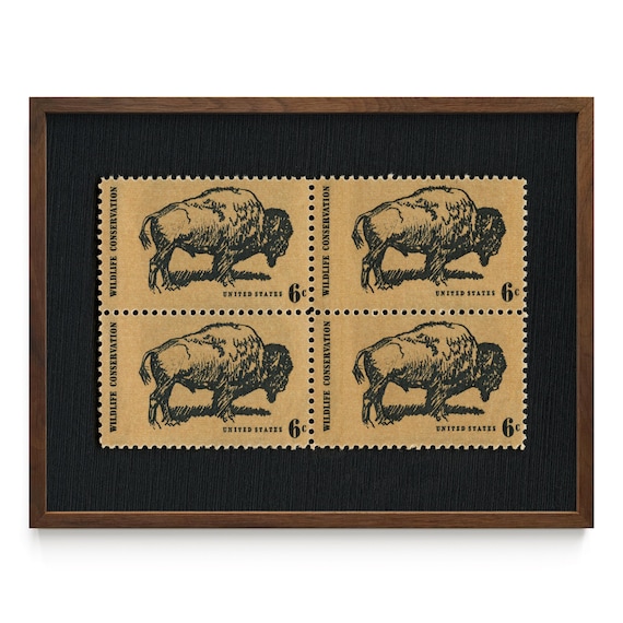 Vintage Bison Postage Stamps Art Print: American Buffalo Wall Decor Framed/Unframed Options