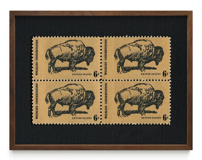 Vintage Bison Postage Stamps Art Print: American Buffalo Wall Decor Framed/Unframed Options