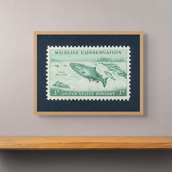 King Salmon Stamp Art Print: 1956 Wildlife Conservation Poster