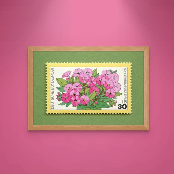 Phlox Flower Print: Mid-Century Modern Floral Art, German Stamp