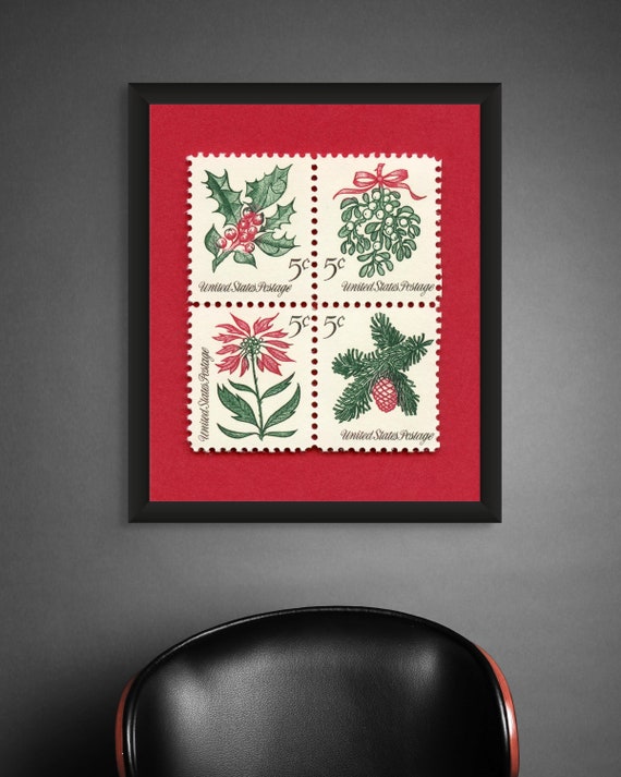 1964 Christmas Postage Stamp Set Art Print: Mid-Century Holiday Decor