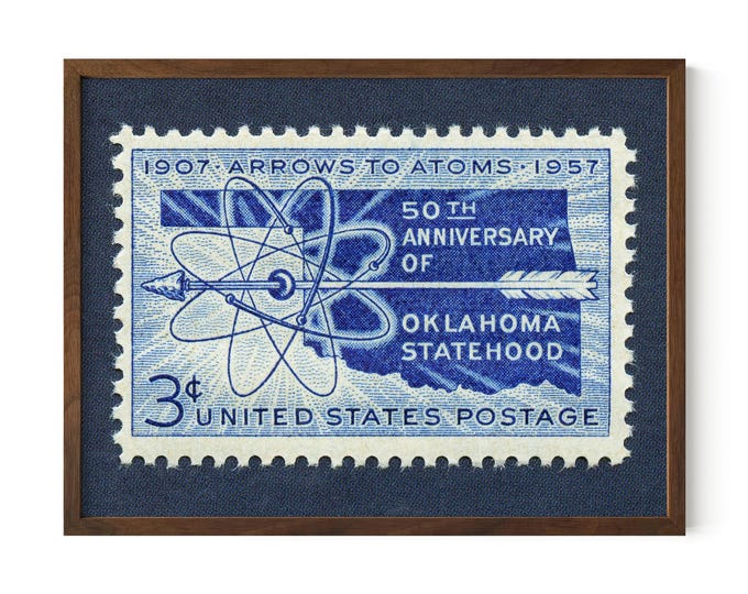 Oklahoma Statehood Postage Stamp Art Print: Vintage Oklahoma Decor