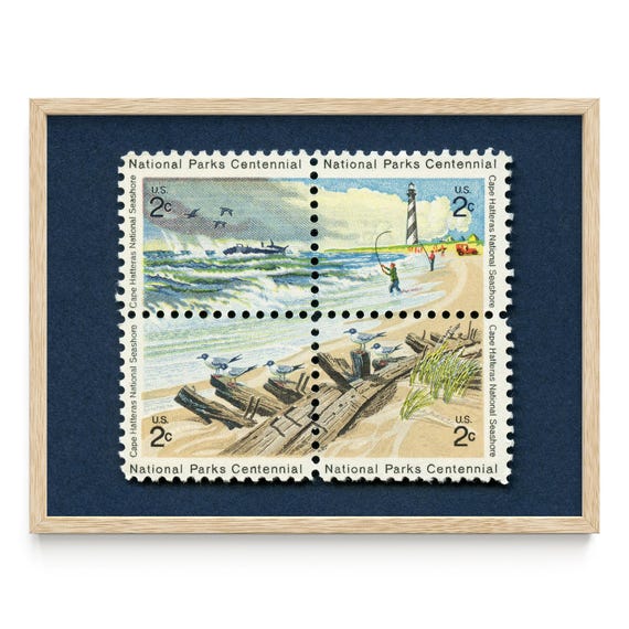 Cape Hatteras Vintage Postage Stamp Set Print - Framed/Unframed Options