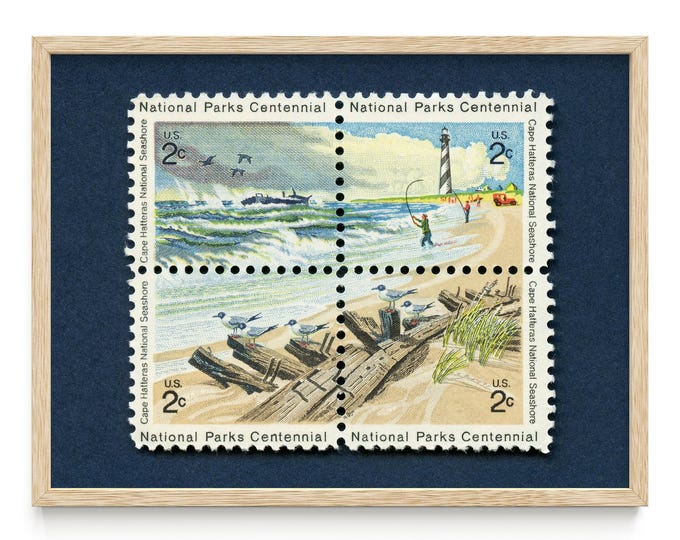 Cape Hatteras Vintage Postage Stamp Set Print - Framed/Unframed Options