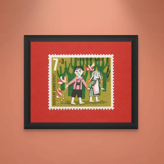 Hansel and Gretel Stamp Art Print: Vintage German Fairytale (1960)