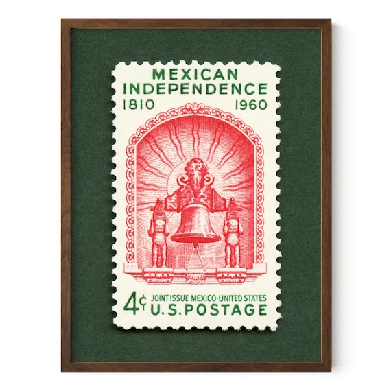 Mexican Independence Postage Stamp Art Print - Vintage Mexico Decor Framed/Unframed Options