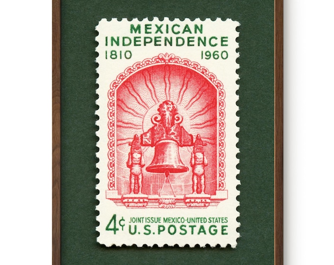 Mexican Independence Postage Stamp Art Print - Vintage Mexico Decor Framed/Unframed Options