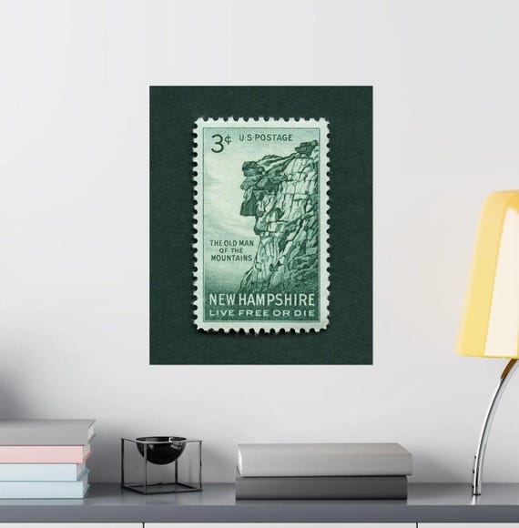 Old Man of the Mountains Vintage Stamp Print: New Hampshire Wall Art (Digital Download)