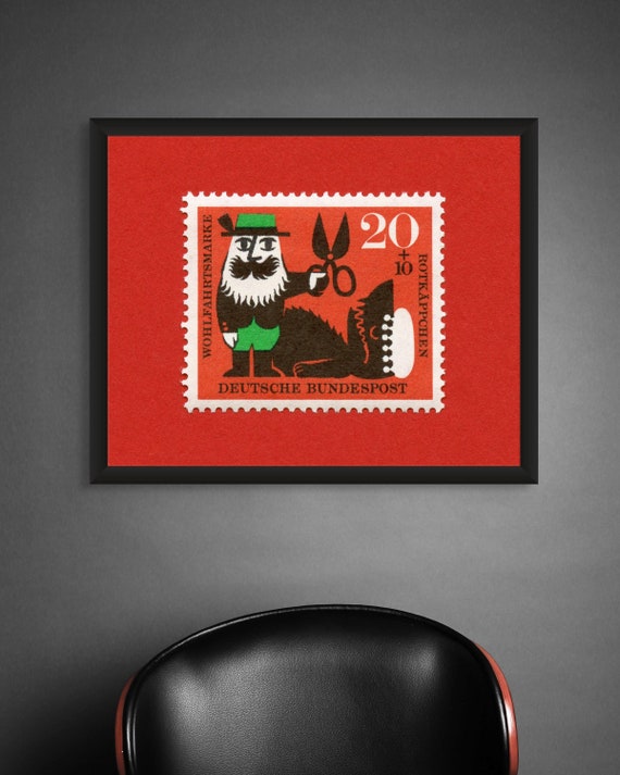 Little Red Riding Hood Vintage Stamp Art Print - Museum Quality