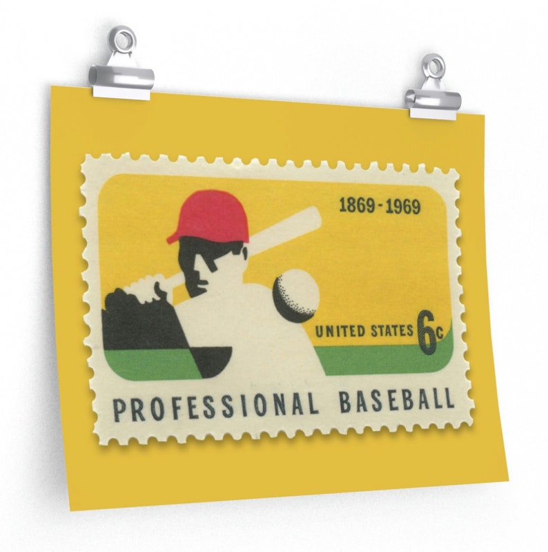 Baseball 6c Stamp 1969 Museum-Quality Print 14 x 11in Yellow
