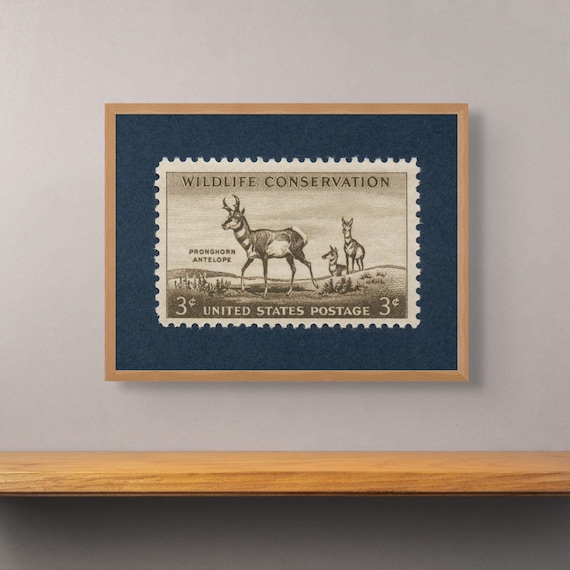 Pronghorn Antelope Stamp Art Print: Wildlife Conservation 1956